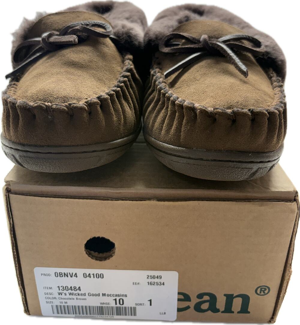 NIB L.L. Bean Wicked Good Moccasin Slippers Sz 10 Chocolate Brown